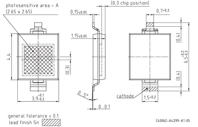 机械图纸 - ams OSRAM SFH 2401硅PIN光电二极管